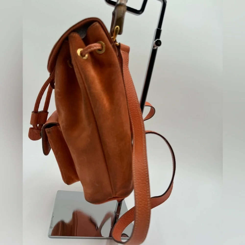 Gucci-Authentic-Vintage - Bamboo Backpack Purse Suede Leather Orange - Picture 2 of 16